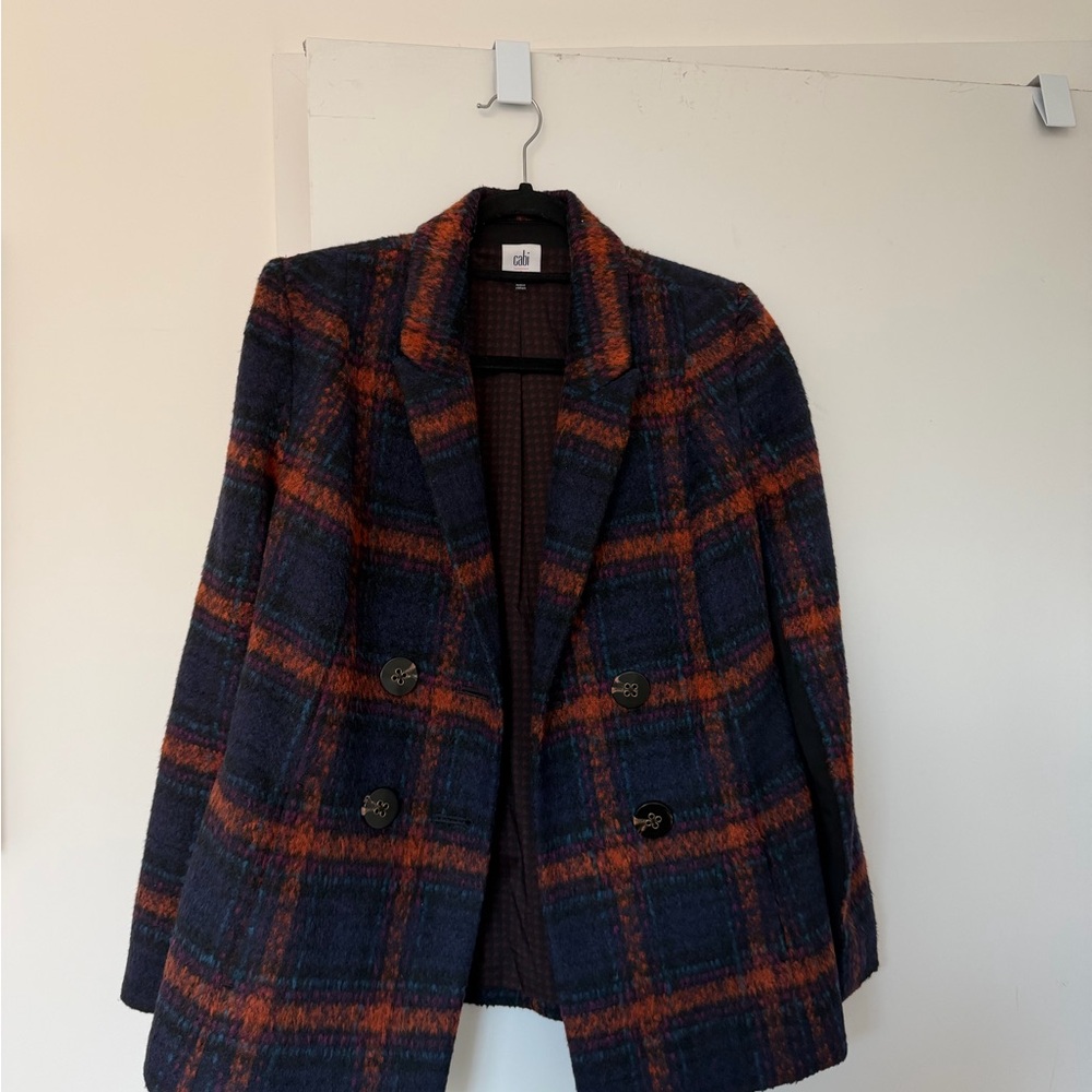CAbi Navy and Orange Plaid Blazer